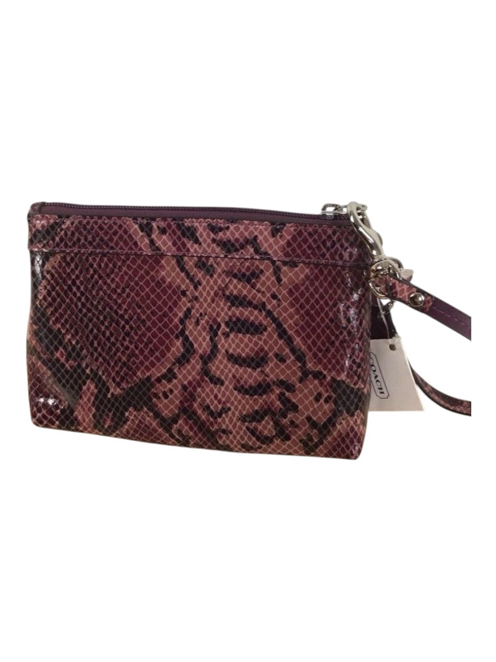 Coach NWT Python Embossed Leather Wristlet Burgundy Snake Print Zip Pouch Rare